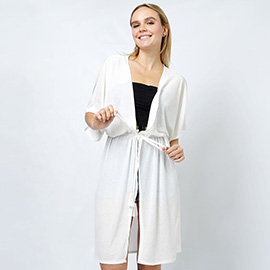 Drawstring Jersey Kimono Cardigan