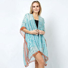 Ethnic Print Kimono Poncho