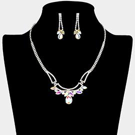 Teardrop Marquise Stone Pointed Rhinestone Paved Necklace