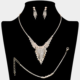 Marquise CZ Stone Pointed Rhinestone Paved Fringe Necklace