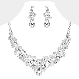 Teardrop Stone Cluster Accented Evening Necklace