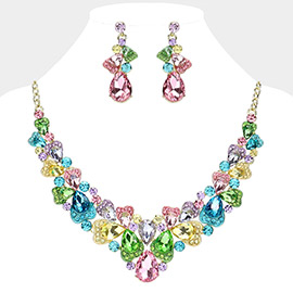 Teardrop Stone Cluster Accented Evening Necklace