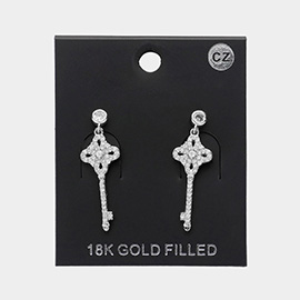 CZ Stone Paved Key Dangle Earrings