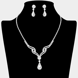 CZ Teardrop Stone Pointed Rhinestone Paved Necklace