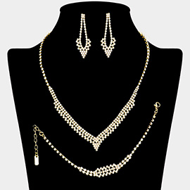 Rhinestone Paved V Shaped Necklace Jewelry Set