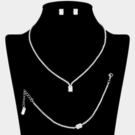 Rectangle Stone Pointed Rhinestone Paved Necklace Jewelry Set
