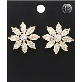 18K Gold Filled CZ Stone Embellished Flower Evening Stud Earrings