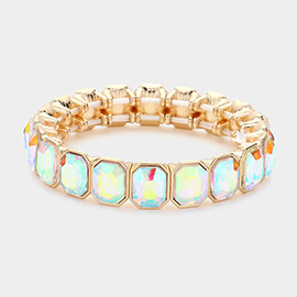 Rectangle Glass Stone Cluster Stretch Evening Bracelet