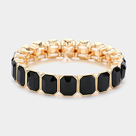 Rectangle Glass Stone Cluster Stretch Evening Bracelet