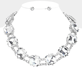 Square Glass Stone Cluster Evening Necklace