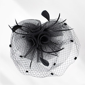 Flower Feather Mesh Bow Fascinator / Headband