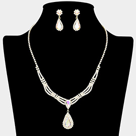 Teardrop Stone Pointed Rhinestone Paved Necklace