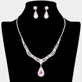 Teardrop Stone Pointed Rhinestone Paved Necklace