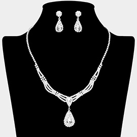 Teardrop Stone Pointed Rhinestone Paved Necklace