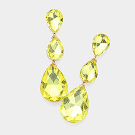 Teardrop Glass Crystal Drop Evening Clip On Earrings