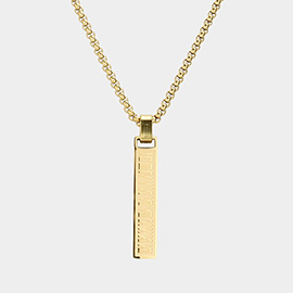 Roman Numeral Accented Metal Bar Pendant Necklace