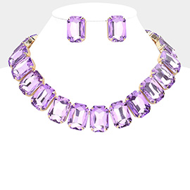 Emerald Cut Stone Collar Evening Necklace