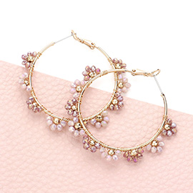 Flower Faceted Beaded Hoop Earrings