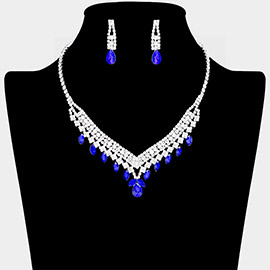 Teardrop Marquise Stone Pointed Rhinestone Paved Necklace