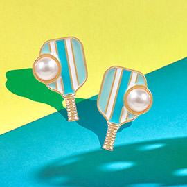 Pearl Pointed Pickleball Racket Stud Earrings