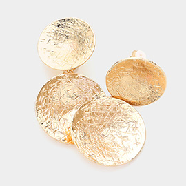 Textured Metal Disc Link Clip On Earrings