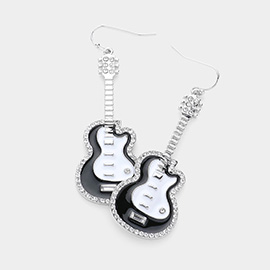 Rhinestone Rim Guitar Dangle Earrings