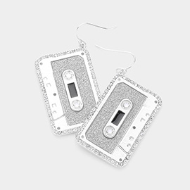 Rhinestone Rim Cassette Tape Dangle Earrings