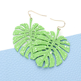 Splash Dotted Tropical Leaf Dangle Earrings