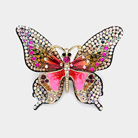 Rhinestone Embellished Enamel Translucent Butterfly Pin Brooch