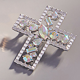 Stone Cluster Embellished Cross Pin Brooch