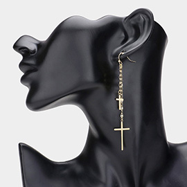 Double Metal Cross Dropdown Dangle Earrings