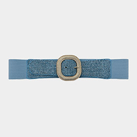 Textured Metal Buckle Accented Braided Elastic Belt