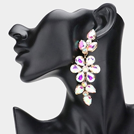 Flower Glass Stone Cluster Accented Evening Earrings