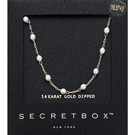 SECRET BOX_14K Gold Dipped Pearl Station Necklace