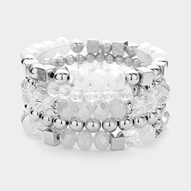 5PCS - Faceted Beads Metal Ball Beaded Multi Layered Stretch Bracelets