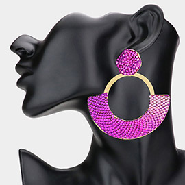 Rhinestone Paved Abstract Half Moon Earrings