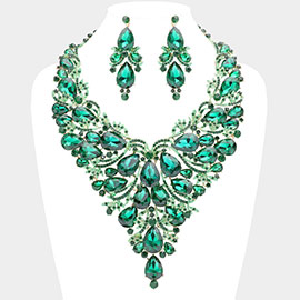 Teardrop Stone Cluster Embellished Evening Statement Necklace