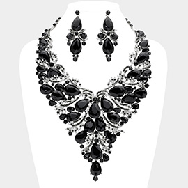 Teardrop Stone Cluster Embellished Evening Statement Necklace