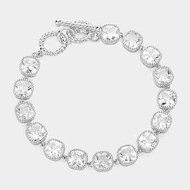 Square CZ Stone Link Evening Toggle Bracelet