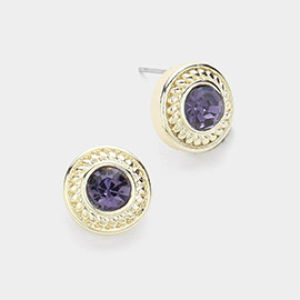 14K Gold Plated Stone Paved Round Stud Earrings