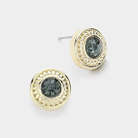 14K Gold Plated Stone Paved Round Stud Earrings