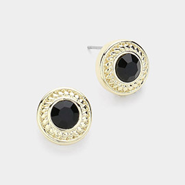 14K Gold Plated Stone Paved Round Stud Earrings