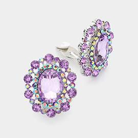 Oval Stone Accented Clip on Evening Earrings