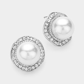 Rhinestone Paved Rim Pearl Earrings