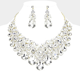 Teardrop Stone Cluster Embellished Evening Necklace