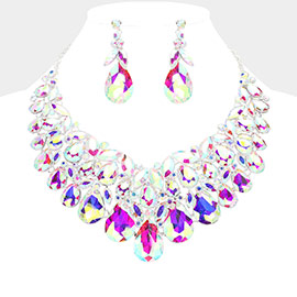 Teardrop Stone Cluster Embellished Evening Necklace