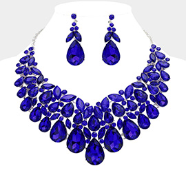 Teardrop Stone Cluster Embellished Evening Necklace