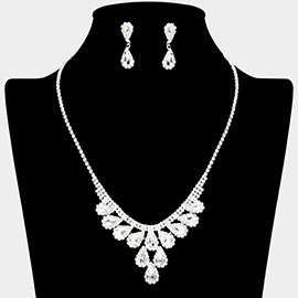 Teardrop Stone Cluster Accented Rhinestone Paved Necklace