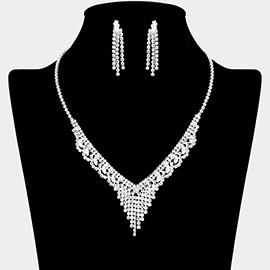 CZ Rhinestone Paved Fringe V Shaped Necklace