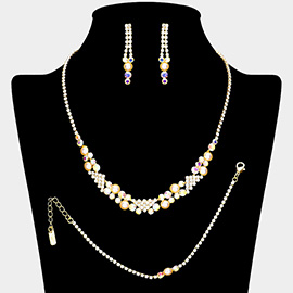 Pearl Embellished Rhinestone Paved Jewelry Set